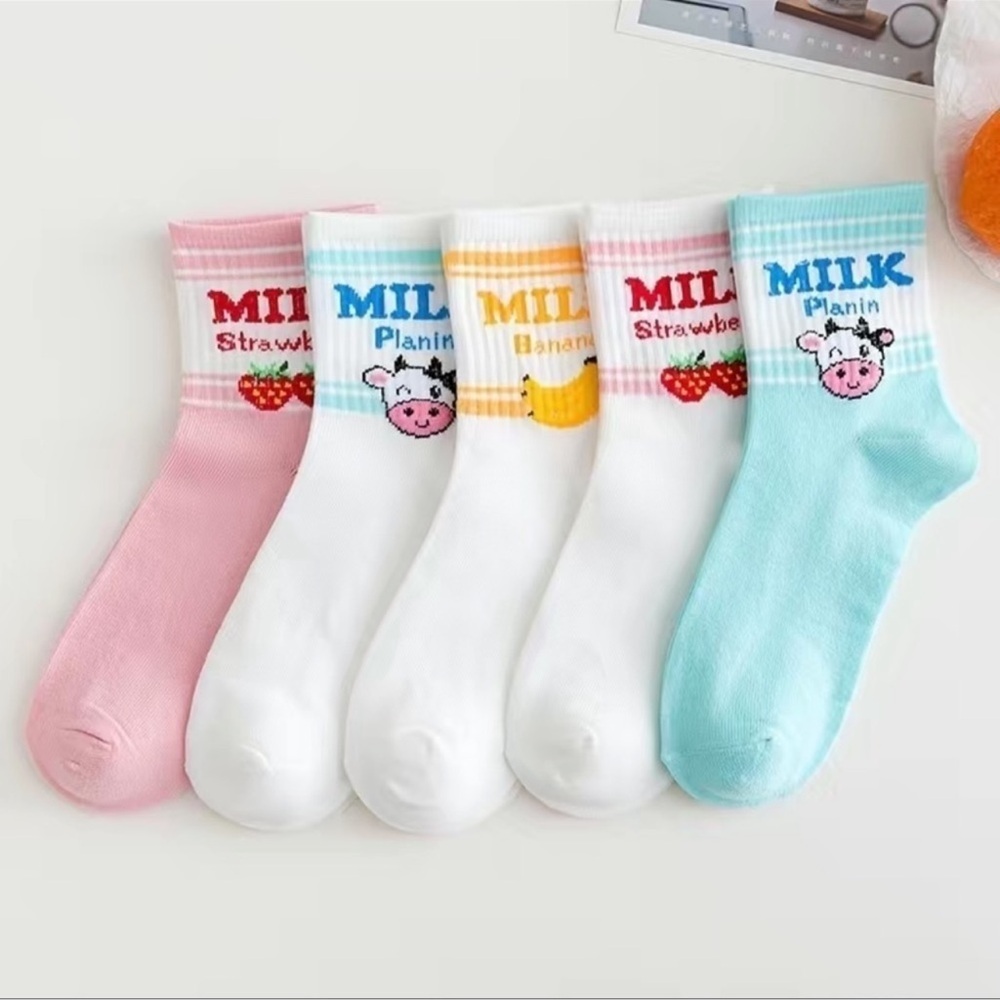 5 pair Cute Cow Print Socks